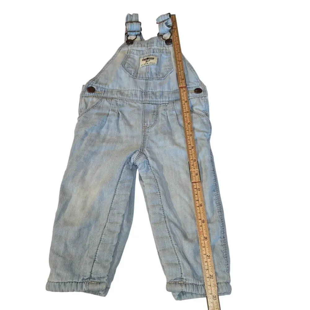 Oshkosh B'gosh 9 Month Blue Denim Lined Overalls Vestbak Baby Infant Snap Inseam